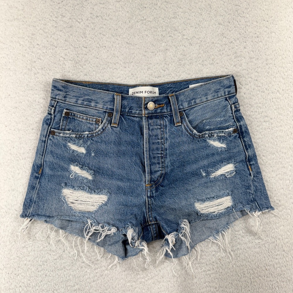 Aritzia Denim Forum Womens Ex Boyfriend Relaxed Denim Cut-Off Shorts 24 (W27)